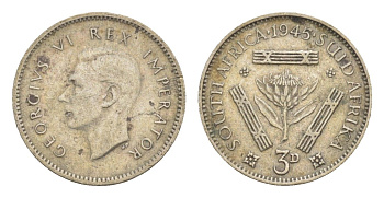 ЮАР 3 пенса 1945 KM 26 серебро 4643-828