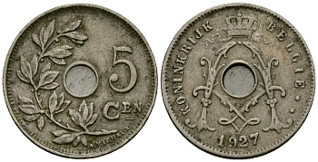 Бельгия 5 сантимов 1927 Belgie KM 67 медно-никель 4173-319