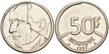 Бельгия 50 франков 1987 Belgique KM 168 никель 4126-253