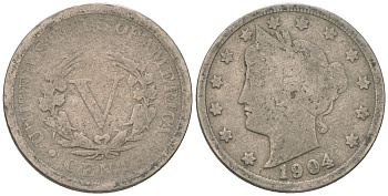 США 5 центов 1904 голова свободы KM 112 медно-никель 4401-923