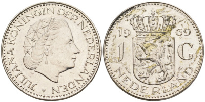 Нидерланды 1 гульден 1969 Юлиана (1948-1980) KM 184а никель 53-1147