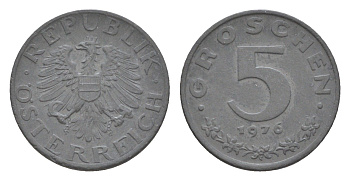 Австрия 5 грошей 1976 KM 2875 цинк 4567-828