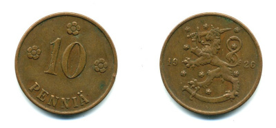 Финляндия 10 пенни 1926 республика (1918-1962) KM 24 медь 46-1542