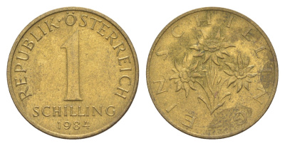 Австрия 1 шиллинг 1984 KM 2886 алюминиевая бронза UNC 4561-1142