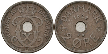 Дания 2 эре 1928 Кристиан X (1912-1947) KM 827 бронза 4147-449
