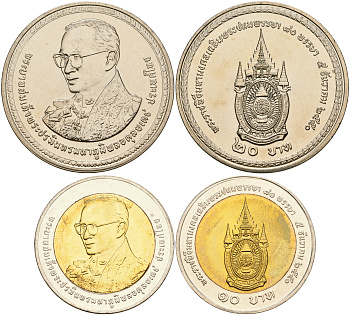 Таиланд лот из 2 монет 2007 (10, 20 бат), 80 лет королю Рама IX UNC M77-05