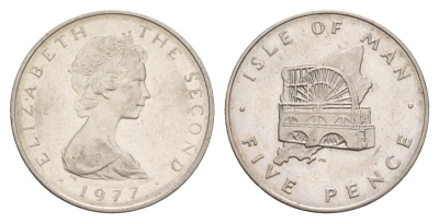Остров Мэн 5 пенсов 1977 PM, Елизавета II (1952-2022) KM 35 медно-никель aUNC 4654-654