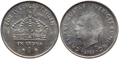 Швеция 1 крона 2003 Карл XVI Густав (1973- ) KM 894 медно-никель 3999-321