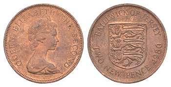 Джерси 2 пенса 1980 герб, Елизавета II (1952-2022) KM 31 бронза aUNC 4652-532