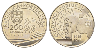 Португалия 200 эскудо 1991 Христофор Колумб в Португалии KM 658 медно-никель UNC 1101-5-32