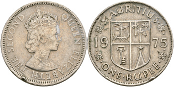 Маврикий 1 рупия 1975 Елизавета II (1952-) KM 35.1 медно-никель 4607-333