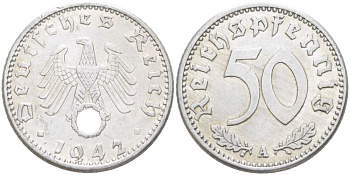 ГЕРМАНИЯ 50 РЕЙХСПФЕННИГОВ 1942 A KM 96, J.372 алюминий 117-936