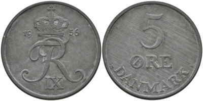 Дания 5 эре 1956 C.S, Фредерик IX (1947-1972) KM 843.2 цинк    4143-322