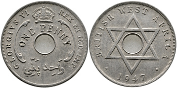 Британская Западная Африка 1 пенни 1947 Георг VI (1937-1952) KM 19 медно-никель 1523-625