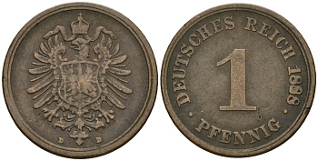 Германия 1 пфенниг 1888 D, Вильгельм I (1871-1888) KM 1, J. 1 медь 4387-464