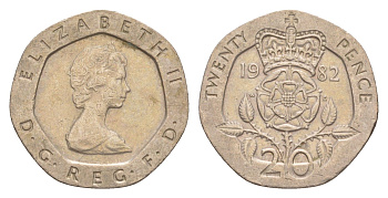 Великобритания 20 пенсов 1982 Елизавета II (1952-2022) KM 931, Spink 4230 (G1) медно-никель 4639-824