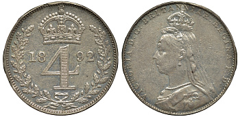 Великобритания 4 пенса 1892 Виктория (1837-1901) Spink 3933 серебро 00-00