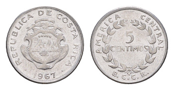 Коста-Рика 5 сентимо 1967 KM 184.1a нержавеющая сталь UNC 4644-322