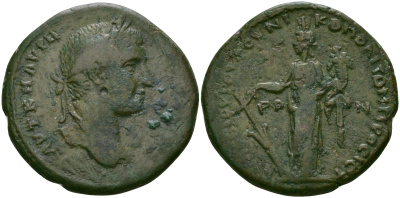 Римская Империя, Провинция Нижняя Мезия, Никополь-на-Истре AE 218 - 222 Элагабал, бюст императора / богиня Тихе Varbanov 3952 бронза 1100-5-21