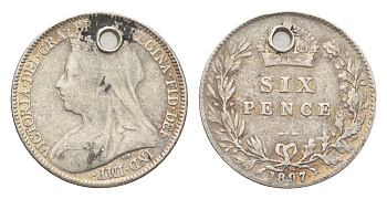 Великобритания 6 пенсов 1897 Виктория (1837-1901) KM 779, Spink 3941 серебро 4189-1013
