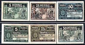 Триптис (Тюрингия) набор из 3 нотгельдов 1921 7555-49-1-2