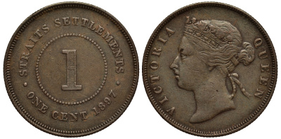 Стрейтс-Сетлментс 1 цент 1897 Виктория (1837-1901) KM 16 бронза 4380-736
