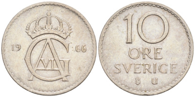 Швеция 10 эре 1966 Густав VI Адольф (1950-1973) KM 835 медно-никель 4124-652
