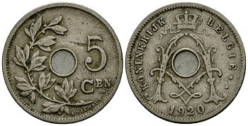 Бельгия 5 сантимов 1920 Belgie KM 67 медно-никель 4173-224