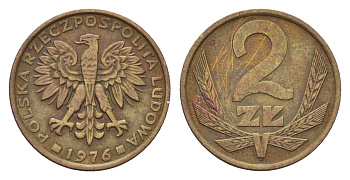 Польша 2 злотых 1976 Y 80.1 латунь 187-448