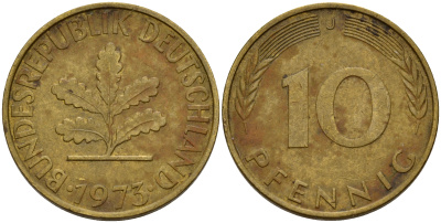 ФРГ 10 пфеннигов 1973 J J. 383, KM 108 сталь плакированная латунью    4603-421
