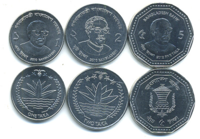 Бангладеш лот из 3 монет 2010-2012 (1, 2, 5 така) UNC M79-17
