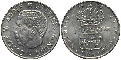 Швеция 1 крона 1973 Густав VI Адольф (1950-1973) KM 826а медь плакированная медно-никелем 4577-816