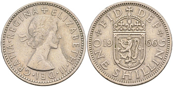 Великобритания 1 шиллинг 1966 Елизавета II (1952-2022), Шотландский герб KM 905, Spink 4148 медно-никель 4116-851