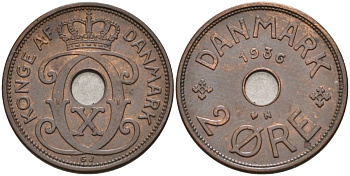 Дания 2 эре 1936 Кристиан X (1912-1947) KM 827 бронза 4588-1139