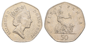 Великобритания 50 пенсов 1997 Елизавета II (1952-2022) KM 940.2, Spink 4351 (H7) медно-никель 4638-752
