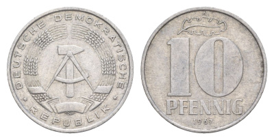 ГДР 10 пфеннигов 1967 A KM 10 алюминий 4630-635