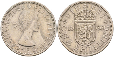 Великобритания 1 шиллинг 1966 Елизавета II (1952-2022), Шотландский герб KM 905, Spink 4148 медно-никель 4116-851