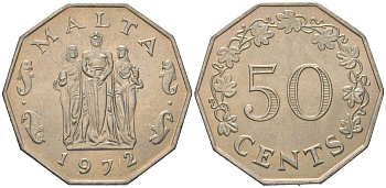 Мальта 50 центов 1972 памятник великой осаде в столице Валлетте KM 12 медно-никель aUNC 4607-533