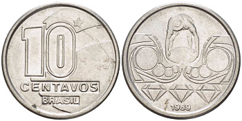 Бразилия 10 сентаво 1989 золотодобыча KM 613 нержавеющая сталь 112-431