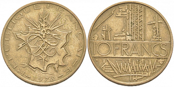 Франция 10 франков 1978 тип Матье KM 940, Le Franc 365.11-12 никель латунь 4402-1142
