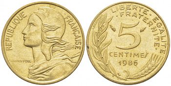 ФРАНЦИЯ 5 САНТИМОВ 1986 ТИП MARIANNE KM 933 медь алюминий никель 3309-1047