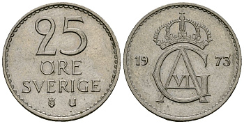 Швеция 25 эре 1973 Густав VI Адольф (1950-1973) KM 836 медно-никель 4173-1039