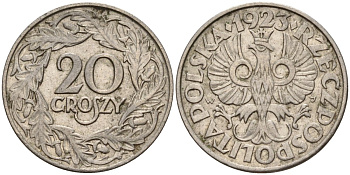 Польша 20 грошей 1923 Y 12 никель 4596-535