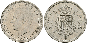 Испания 50 песет 1975 (78) Хуан Карлос I (1975-2014) KM 809 медно-никель 81-534