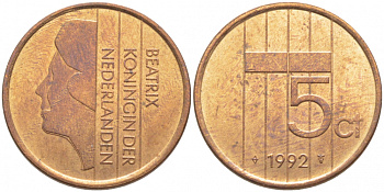 Нидерланды 5 центов 1992 Беатрикс (1980-2013) КМ 202 бронза 3856-544