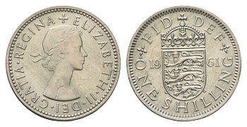 Великобритания 1 шиллинг 1961 Елизавета II (1952-2022), Английский герб KM 904, Spink 4147 медно-никель UNC 4121-836