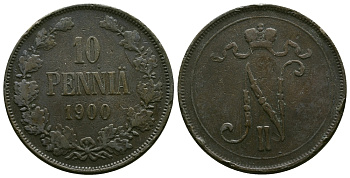 РОССИЯ ДЛЯ ФИНЛЯНДИИ 10 ПЕННИ 1900 Биткин 428 медь 4381-113