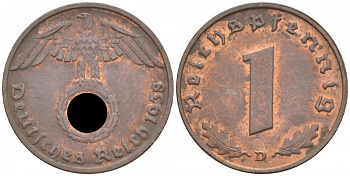 ГЕРМАНИЯ 1 РЕЙХСПФЕННИГ 1938 D J 361, KM 89 бронза aUNC 73-263