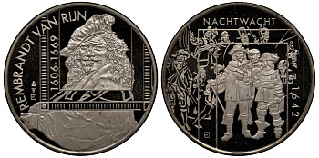 НИДЕРЛАНДЫ МЕДАЛЬ ND РЕМБРАНДТ (1606-1669), КАРТИНА НОЧНОЙ ДОЗОР 1642 ГОДА, ДИАМЕТР 30 мм., ВЕС 9,42 гр. медно-никель UNC 1087-8-74