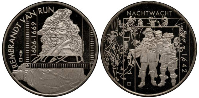 НИДЕРЛАНДЫ МЕДАЛЬ ND РЕМБРАНДТ (1606-1669), КАРТИНА НОЧНОЙ ДОЗОР 1642 ГОДА, ДИАМЕТР 30 мм., ВЕС 9,42 гр. медно-никель UNC 1087-8-74